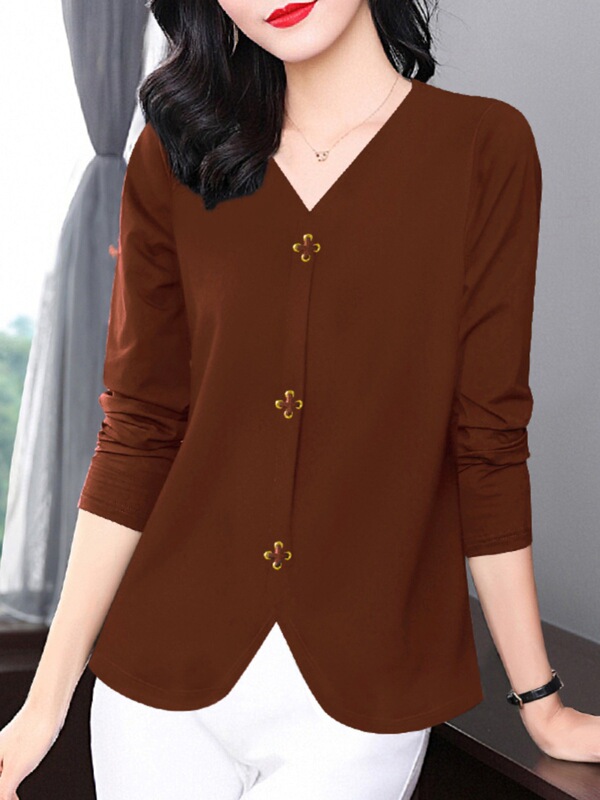 Cotton Long-Sleeved T-Shirt Women's Autumn and Winter Clothing 2025 New Fashionable V-Neck Tops Plus Size Women's Tops