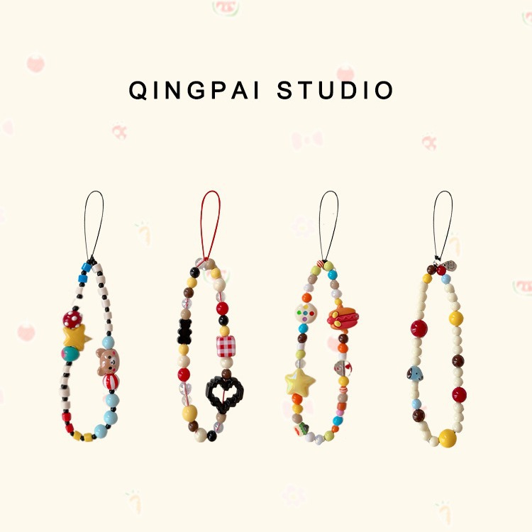 Caso de teléfono móvil cadena de cuentas diy caricatura coreana cámara CCD llave cubierta de auriculares corta pérdida portátil