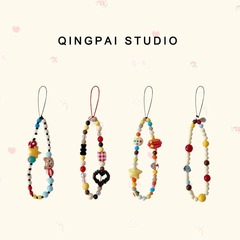 Phone case strap DIY beaded chain cartoon Korean style CCD camera key earphone case short length anti-lost portable