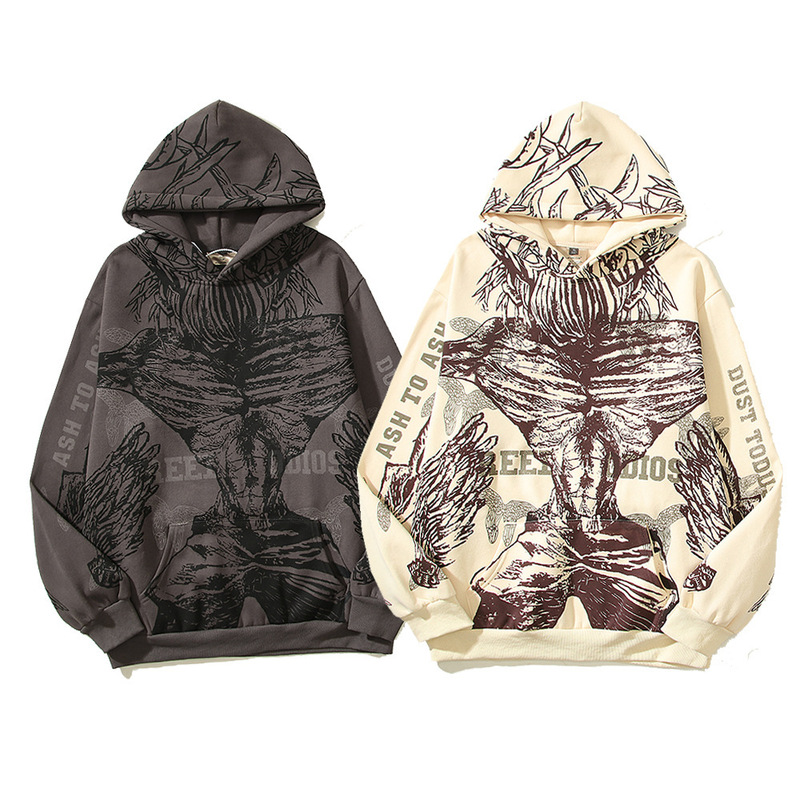 23SS autumn and winter American high street retro distressed cartoon pattern kanye same angel wings hooded sweater for men 23SS autumn and winter American high street retro distressed cartoon pattern kanye same angel wings hooded sweater for men