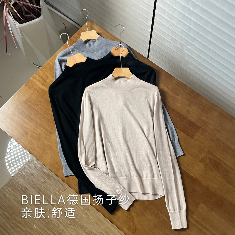 100% Yangtze Yarn Worsted Wool Knitwear Women's Half Turtleneck Long-Sleeved Knitwear Casual Work Clothing Versatile Bottoming Knitwear