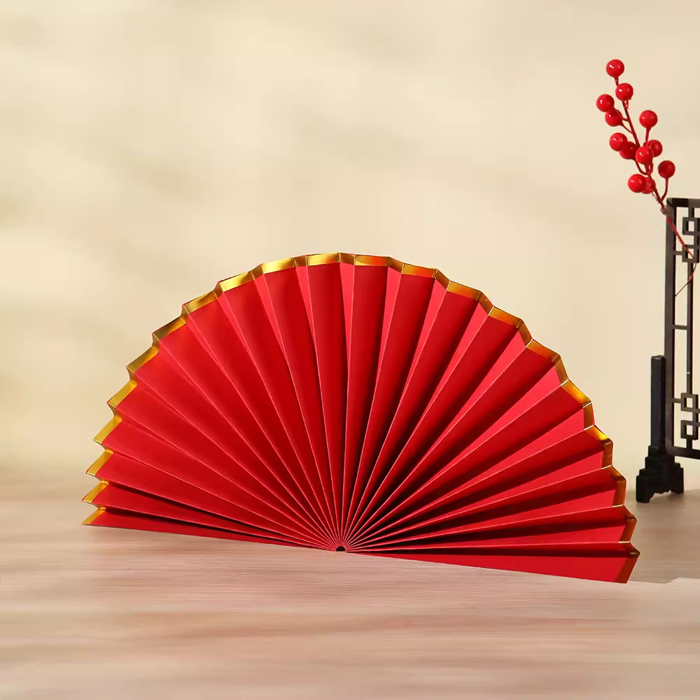 Plegable plegable ventilador de papel nuevo chino boda Fondo ventana belleza decoración ventilador flor 4S tienda de oro tienda semicírculo plegable ventilador plegable
