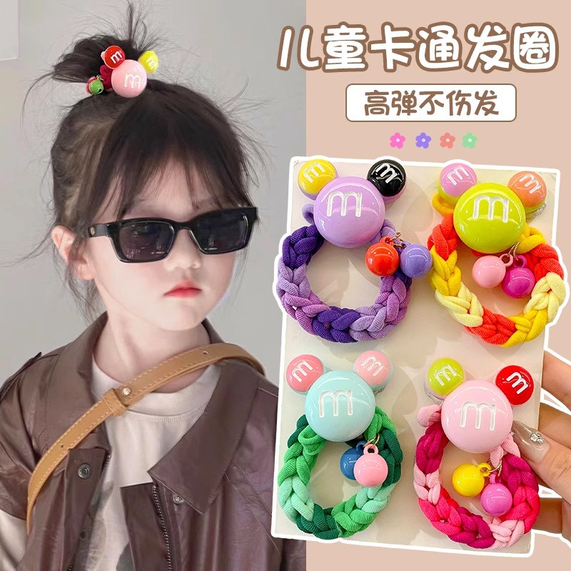 2023 nueva cuerda de pelo niñas M Bean tocado elástico cuerda de cabeza de cola de caballo alta para niños niña no duele la banda de goma para el cabello