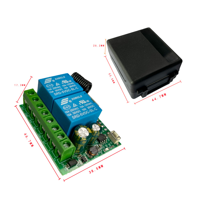 Wide Voltage 2-Channel DC 6V-30V Motor Forward and Reverse Roller Door Car Door Wireless Remote Switch Access Control 433