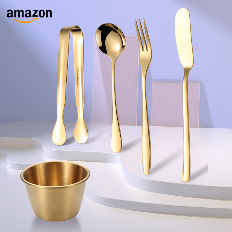 Traje de espátula de mantequilla de queso de acero inoxidable de Venta caliente transfronteriza mini clip de servicio cuchara Tenedor taza de salsa de inmersión conjunto de 18 piezas