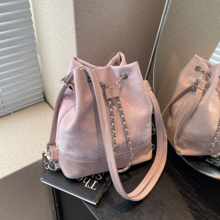 Niche Design Fashion All-match Chain Drawstring Backpack Women's 2024 Spring and Summer New Simple Crossbody Bucket Bag