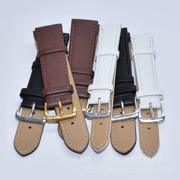 Flat strap strap men's and women's pin buckle flat pattern PU leather strap 10-22mm bracelet with watch accessories