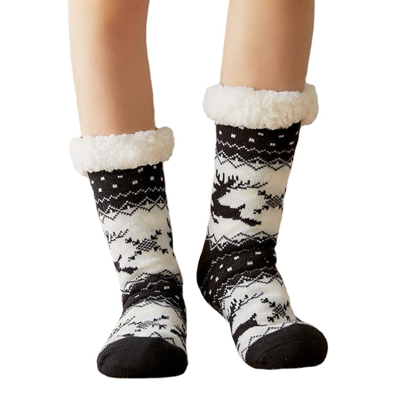 Calcetines navideños calcetines de piso de mujer adultos calcetines de nieve forrados de lana calcetines de sueño cubierta de la pierna calcetines de alfombra calcetines zapatillas