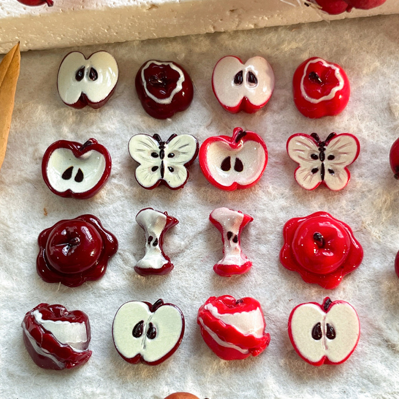 Miniature Realistic Apple Core Slices Tree-Shaped Accessories DIY Phone Case Nail Art Stickers Hair Clips Earring Accessories