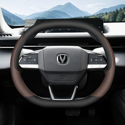 Changan Third Generation Eado: Steering wheel cover - changan-double-d-type-black-brown-set-type-ultra-thin-model-default
