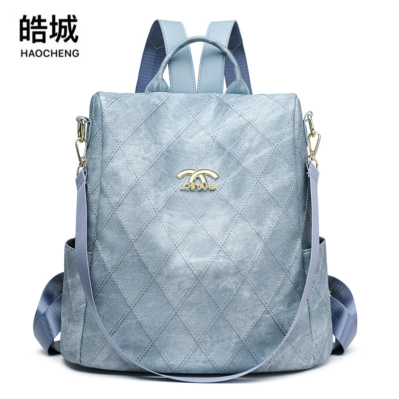 Mochila de bolso de mujer Lingge de moda 2024 nuevo estilo transfronterizo de cuero suave moda salvaje ocio viaje mochila de cercanías mujer
