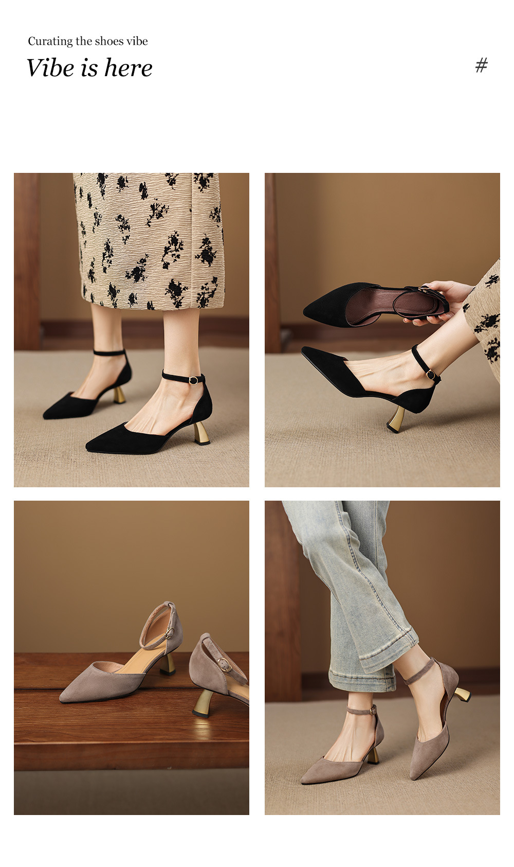 Sandal nữ da cừu mũi nhọn quai ngang gót cao 7 cm — đen chi tiết 1