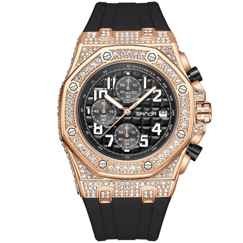 Sanda New Model 7026 Men's Diamond Dial with Calendar Three Eyes and Six Needles Men's Creative Silicone Watch Wholesale