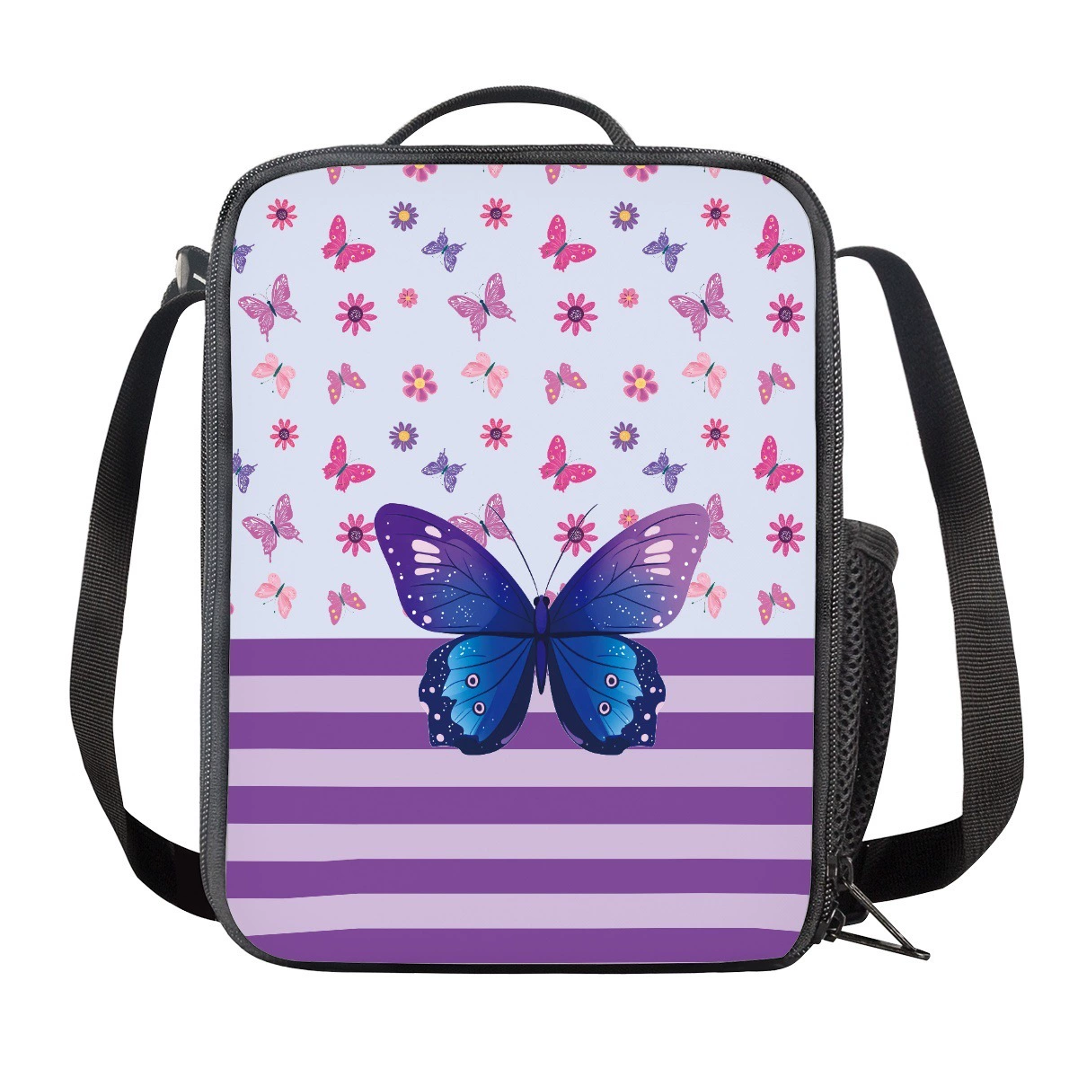 Прямые продажи с фабрики Amazon, многоцветная полосатая сумка для пикника с животным принтом и бабочкой, пляжная сумка для обеда, изолированная, удобная и прочная.