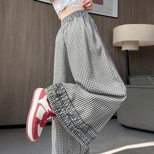 日系双层木耳边格子阔腿裤女夏季2025新款裙裤宽松显休闲裤