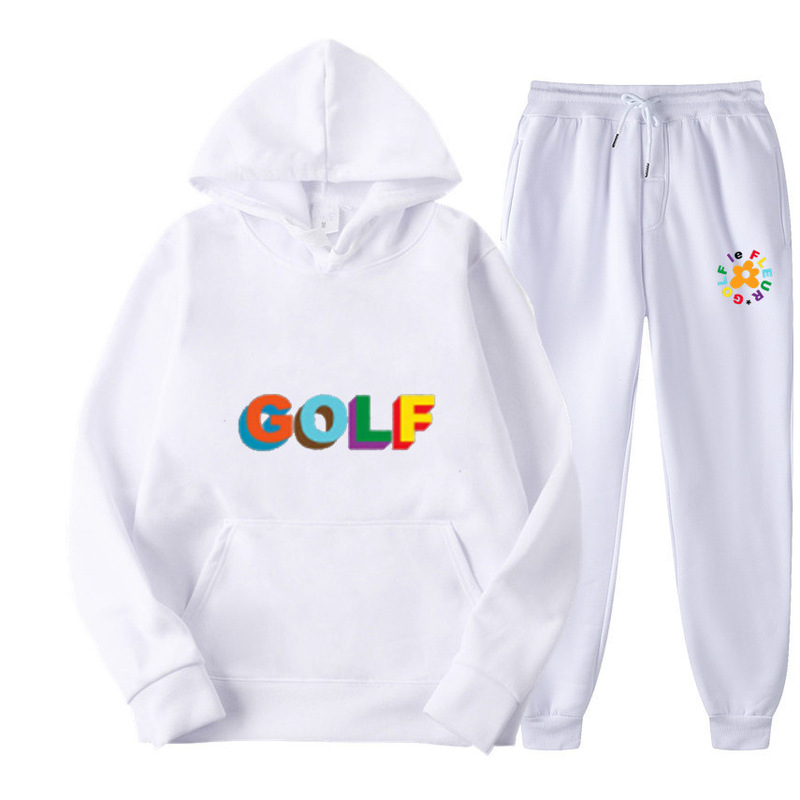 Golf LEFEUR Small Flower Print Men's and Women's Long-sleeved Sweatshirt Suit Trendy Hooded ins Style Casual Sports Suit