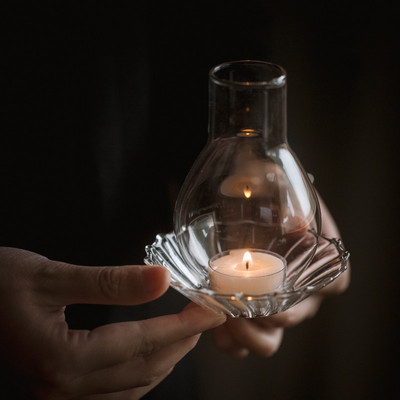 防风蜡烛台禅意简约烛光北欧晚餐浪漫小摆件玻璃罩百褶茶台茶配件|ms