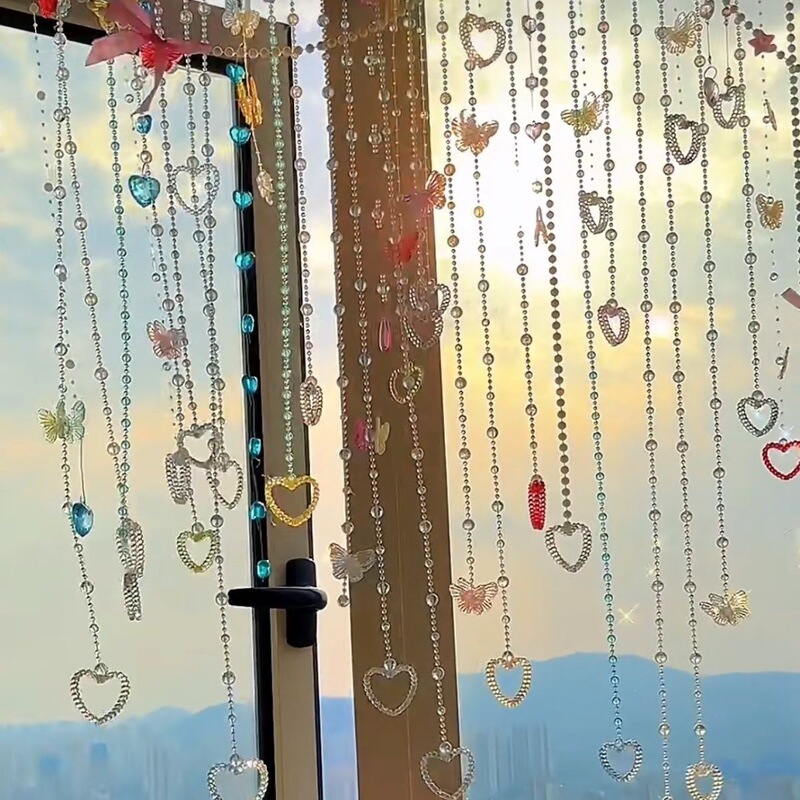 Ins Bowknot Finished Door Curtain Bead Chain Hanging Curtain Xiaohongshu Girl's Room Decoration Bedroom Decor Curtain