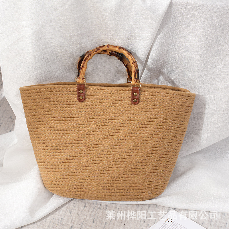 Cuerda bolso de algodón tejido de verano de gran capacidad bolso tejido bolso de rayas sin tirantes de las mujeres bolso tejido