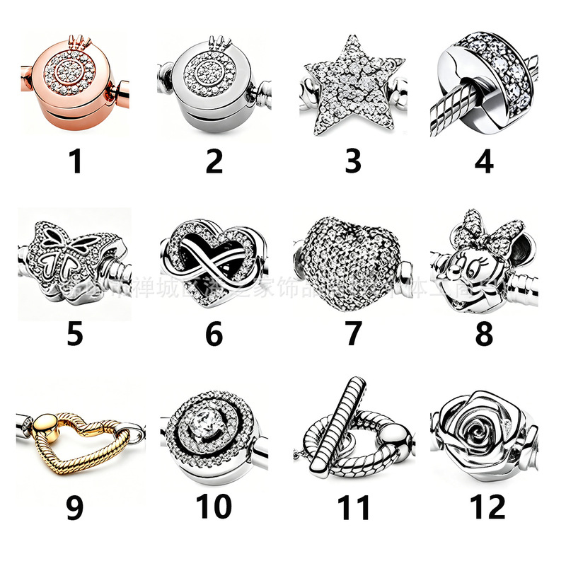 Pan's House White Copper Silver-Plated Clasp Beads Flower Heart Star Butterfly Clasp Bracelet Fixed Beads String Beads Accessories Pan's House White Copper Silver-Plated Clasp Beads Flower Heart Star Butterfly Clasp Bracelet Fixed Beads String Beads Accessories