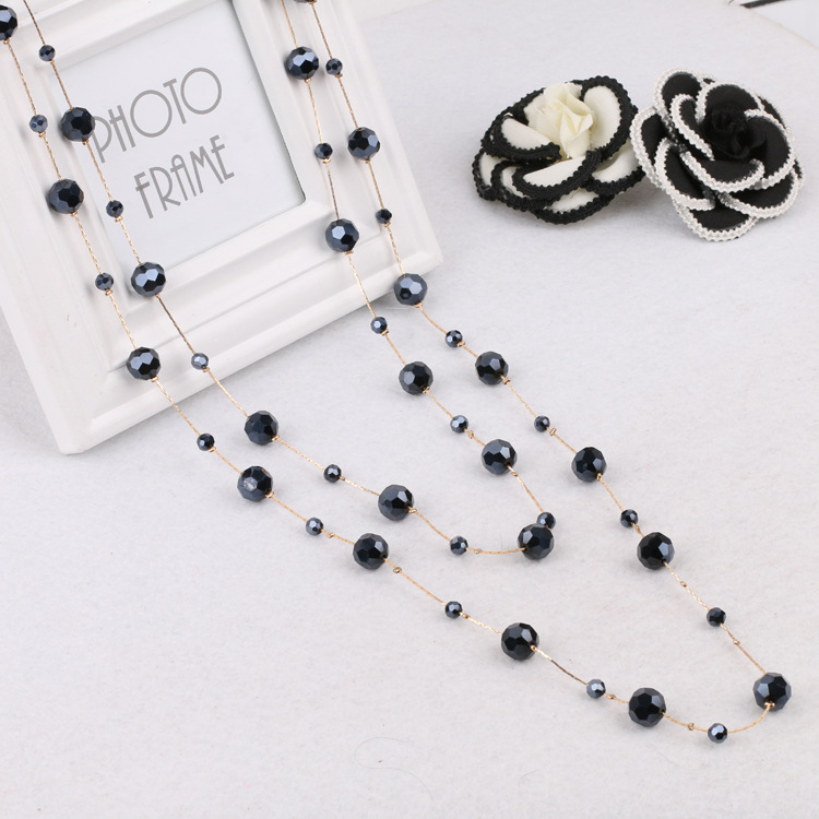 Simple Style Round Artificial Crystal Alloy Beaded Women's Sweater Chain Long Necklace display picture 8