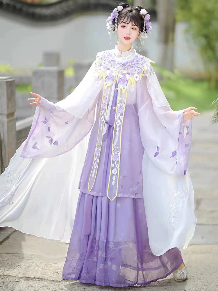 Новый стиль Hanfu женский древний наряд Ming-made Cloud плечо фиолетовая юбка до талии плащ Весна и лето супер фея элегантный плащ