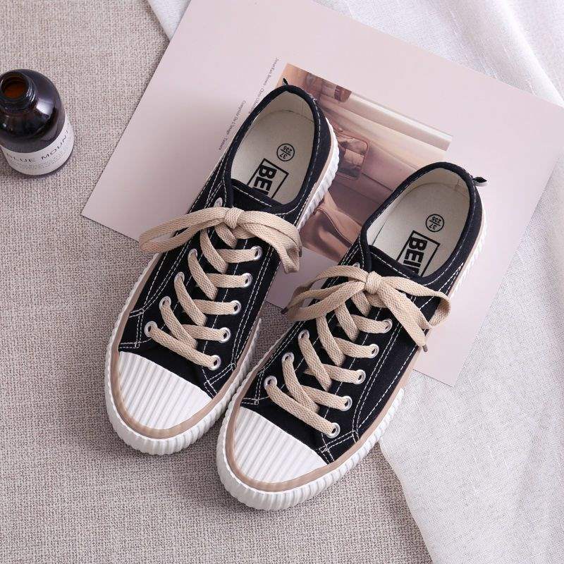 Biscuit Canvas Shoes for Women, Student Campus Korean Style Casual Versatile Spring and Autumn White Ins Low-Top Breathable Sneakers