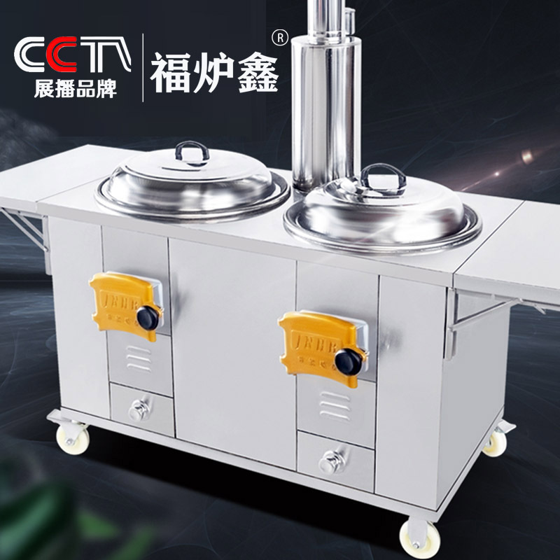 304不锈钢农村柴火灶家用移动大铁锅双锅室外土灶台室内外烧木柴