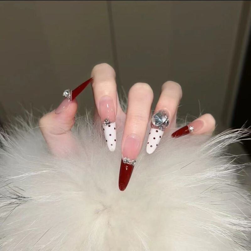 [Rich Girl] Handmade Wearable Nail Tips with a High-End Feel, Long Pure Color Cat Eye Manicure Wearable False Nails