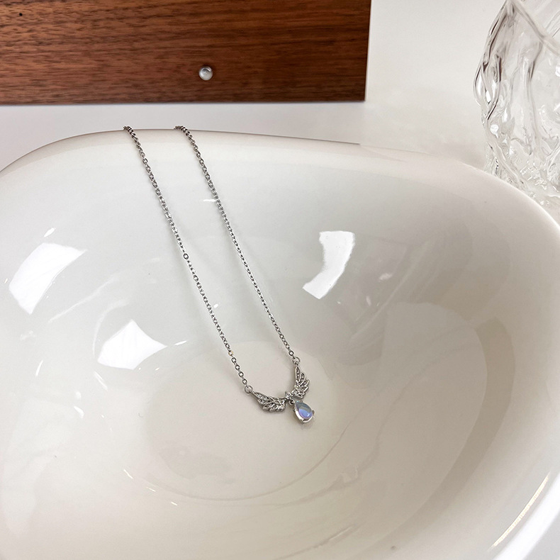 Fashion Wings Copper Pendant Necklace Plating Moonstone Copper Necklaces