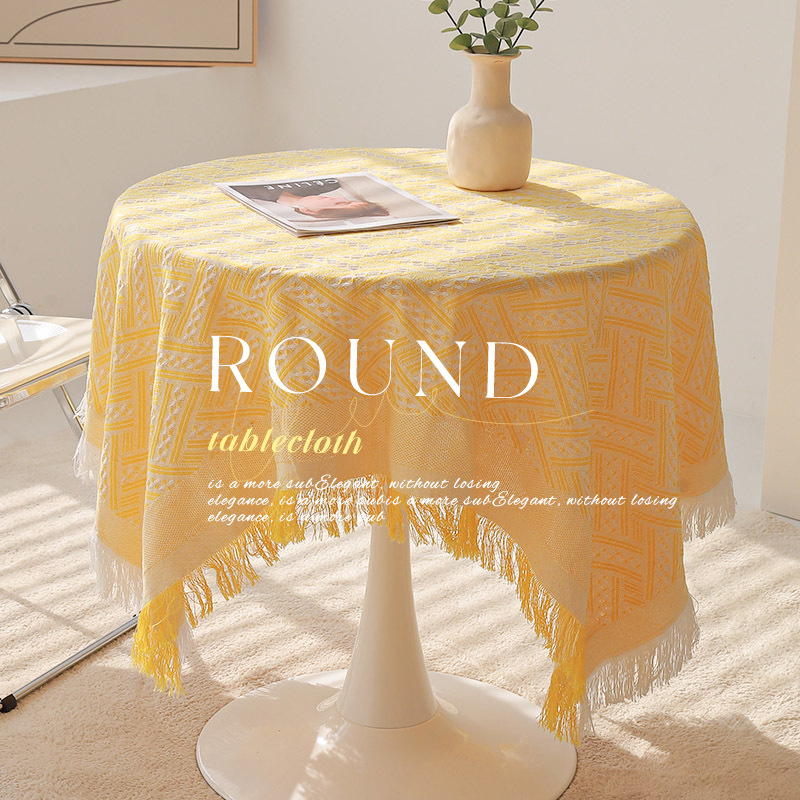 Luz de lujo algodón Lino ins estilo amarillo borla mantel rectangular mesa de café mantel cumpleaños foto Fondo paño al por mayor