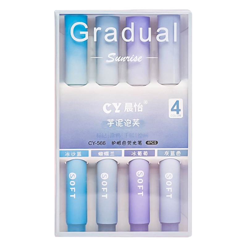 Gradiente protección para los ojos resaltador de cabeza oblicua estudiante cuenta de mano en caja pluma de color marcado de alto valor de color marca clave pluma de marcado
