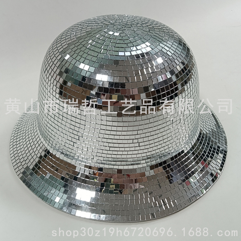New Design Fashionable and Gorgeous Shiny Square Glass Disco Party Dance Hat Fisherman Hat Manufacturer Wholesale