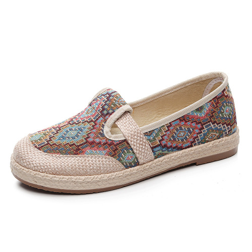 Spring and Summer Old Beijing Cloth Shoes with Ethnic Style Embroidered Women's Shoes Soft Sole Lightweight Flax Breathable National Trend Single Shoes