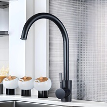 厨房洗菜盆冷热水龙头黑色不锈钢平三通混合两用洗碗盆水龙头厂家