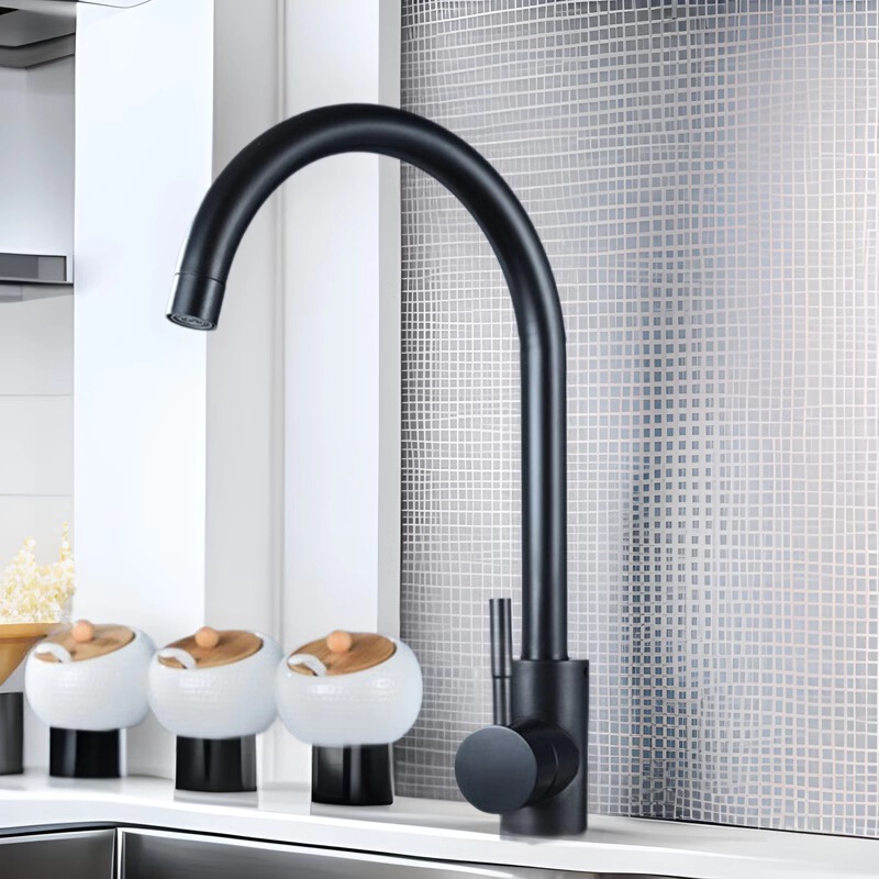 Chuangcheng City Kitchen Sink Hot and Cold Faucet Black Stainless Steel Pressurized Shower Mixer Faucet