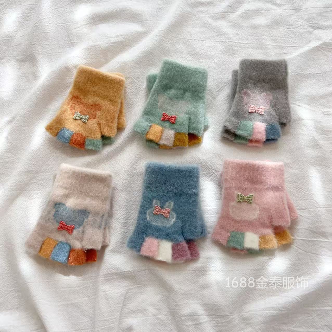 Children's demi-season cute keep warm grabber with bow for baby