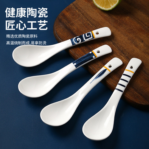 Wholesale Japanese tableware ceramic long handle spoon noodle bowl spoon medium spoon