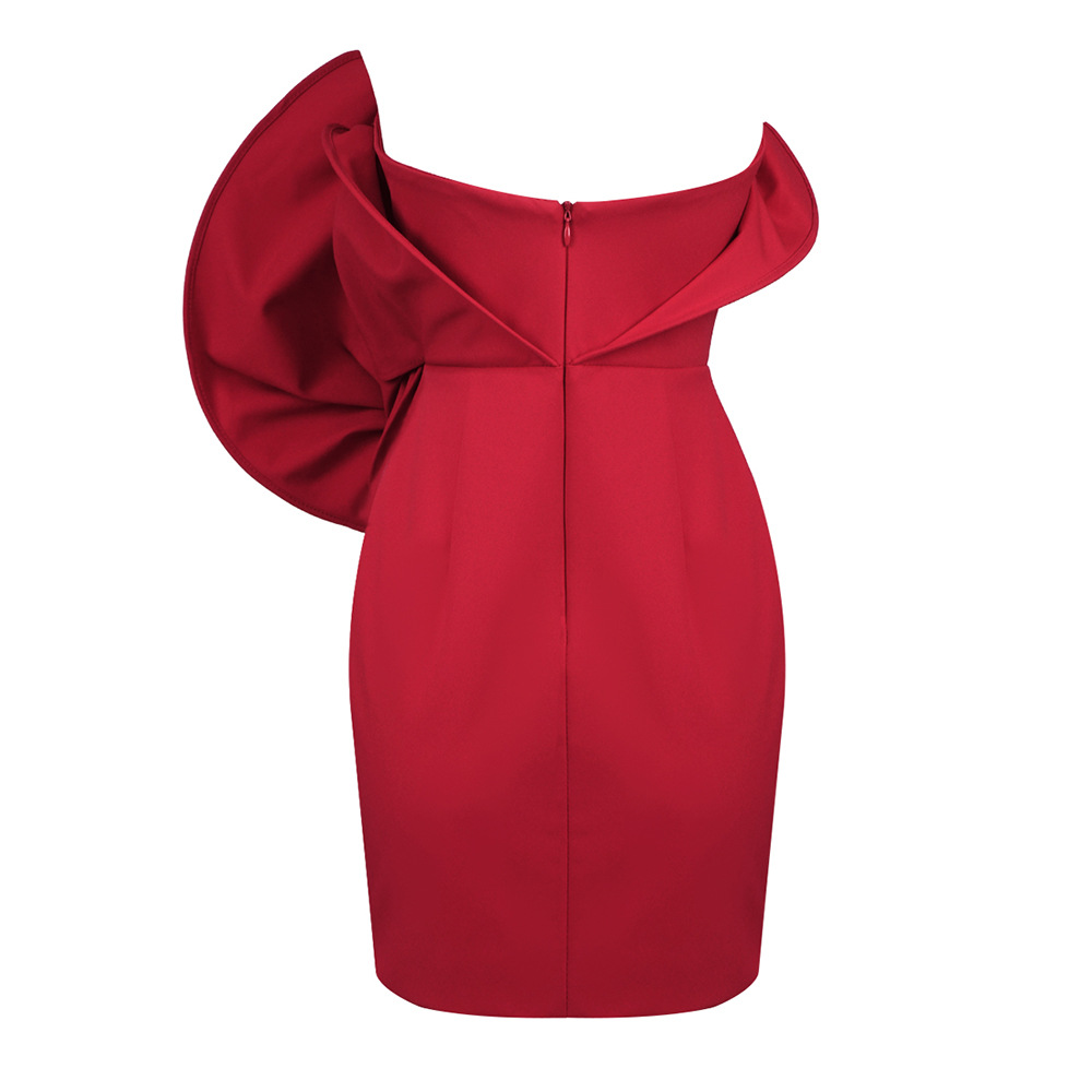 Summer Red Tube Top Floral Three Dimensional Hip Bag Dress Spicy Women Clothing