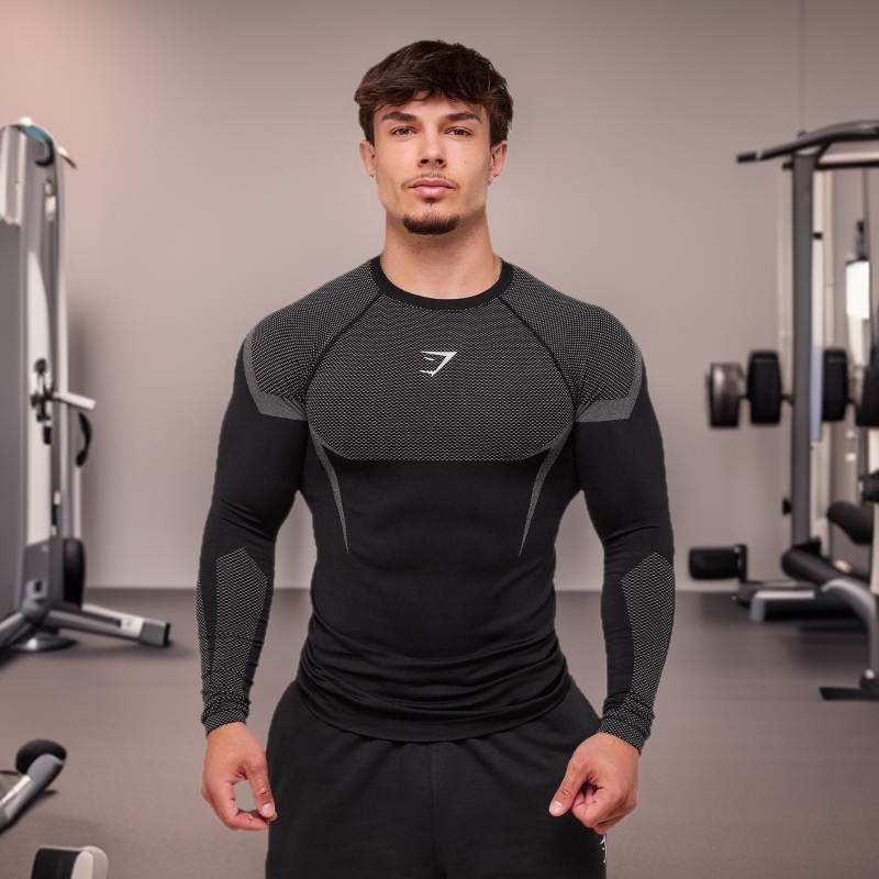 Gymshark Fitness Tops for Men, Popular Cross-Border Compression Shirts for Running and Training, Short-Sleeved and Long-Sleeved T-Shirts for Muscle Development