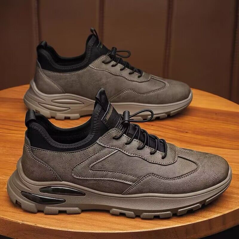 Zapatos de otoño para hombre nuevos zapatos de chef transpirables zapatos de cuero de moda versátiles de suela gruesa de cuero deportes casuales corriendo zapatos de papá