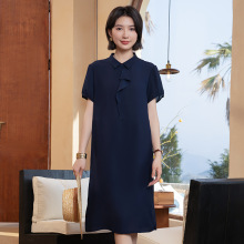 YUN韫连衣裙女夏新款短袖通勤气质polo领气质长裙拼接中长款裙子