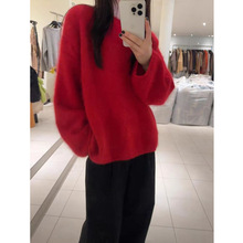 韩系2025秋冬新款简约高级感软糯糯水貂绒宽松韩版套头毛衣女