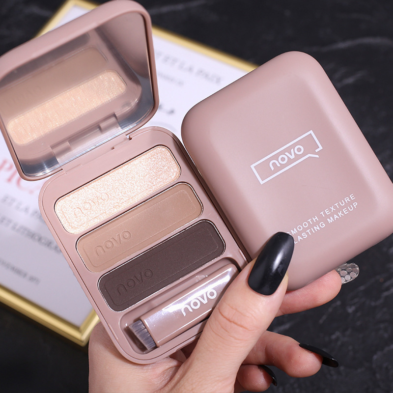 Makeup Novo Three-Color Eyebrow Powder for Female Beginners, Waterproof, Long-Lasting, Non-Fading, Makeup Artist's Special Shadow Powder for Hairline