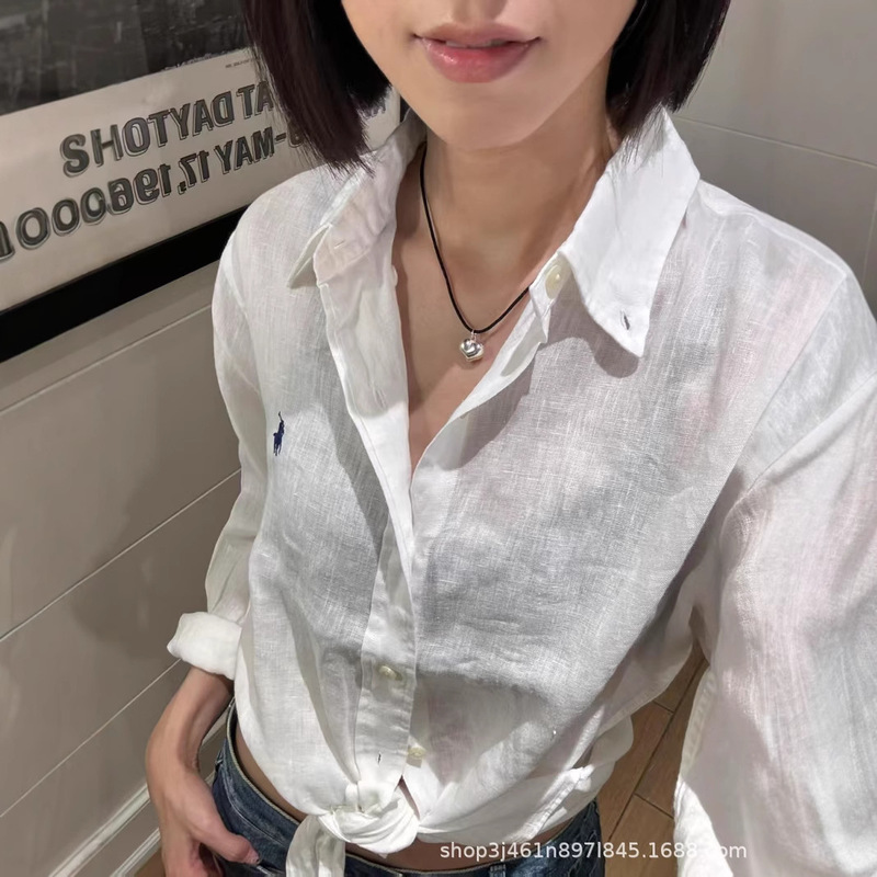 High-End Version of Ralph Linen Shirt, Sun-Protective Rl Top, Unisex Style with Small Horse Logo Embroidery, Versatile Polo Collar Shirt