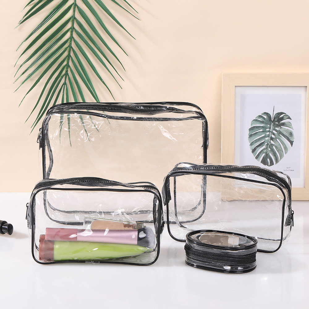 Manufacturer Customized Black Translucent Pvc Large-Capacity Cosmetic Storage Bag Travel Portable Compact Toiletry Bag