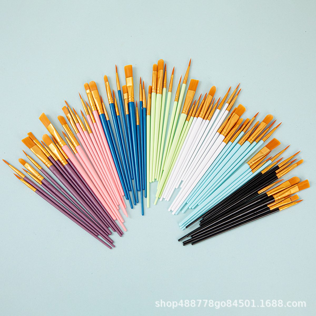 Los fabricantes venden al por mayor diez juegos de pinceles de pelo de nailon, pinceles de aceite de poste de plástico, pinceles de arte, pinceles de pintura de gouache de acuarela