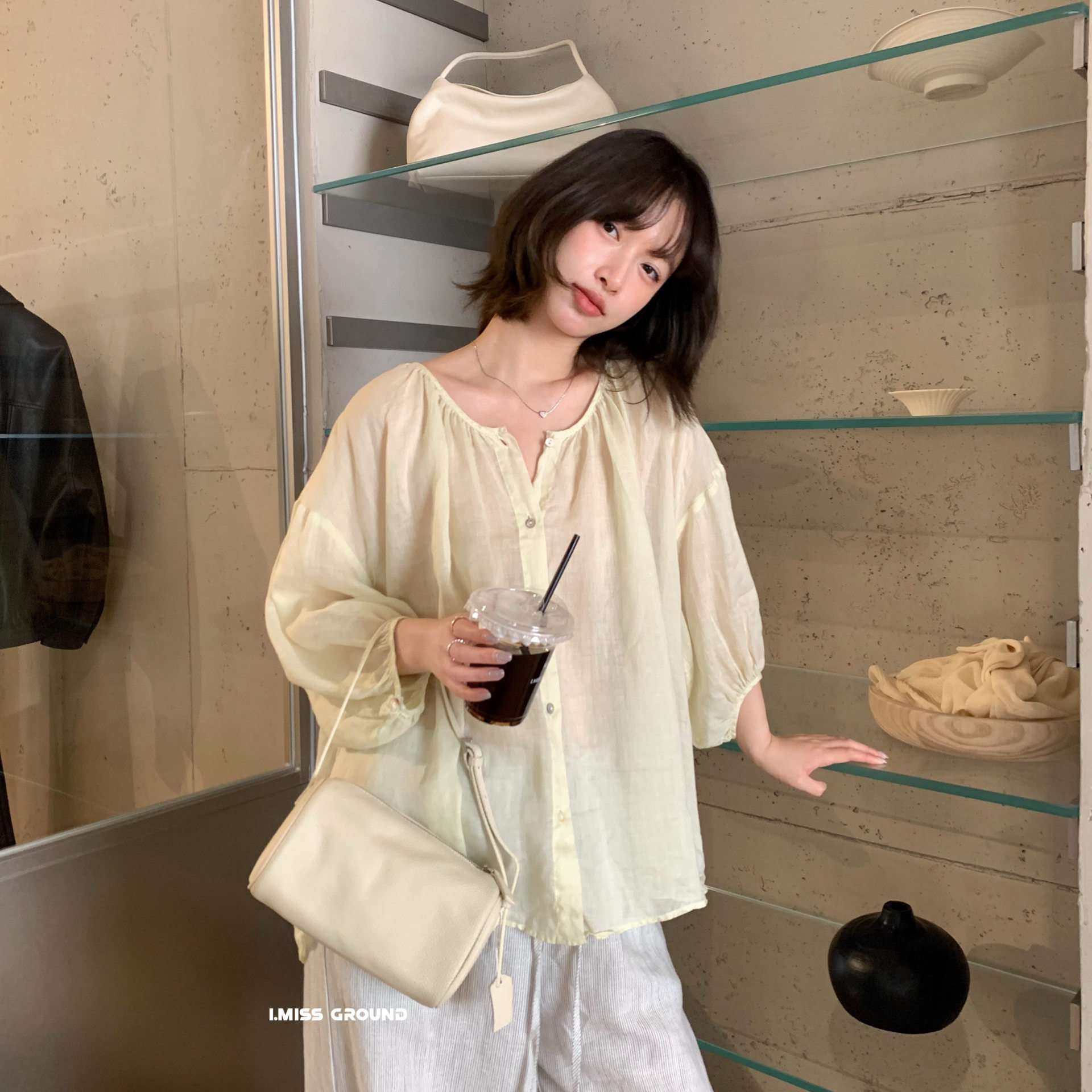 Áo sơ mi nữ linen tay lỡ phong cách Pháp i miss 2026 — xanh đậm, màu trắng, Bột cam, Vàng nhạtcolor
