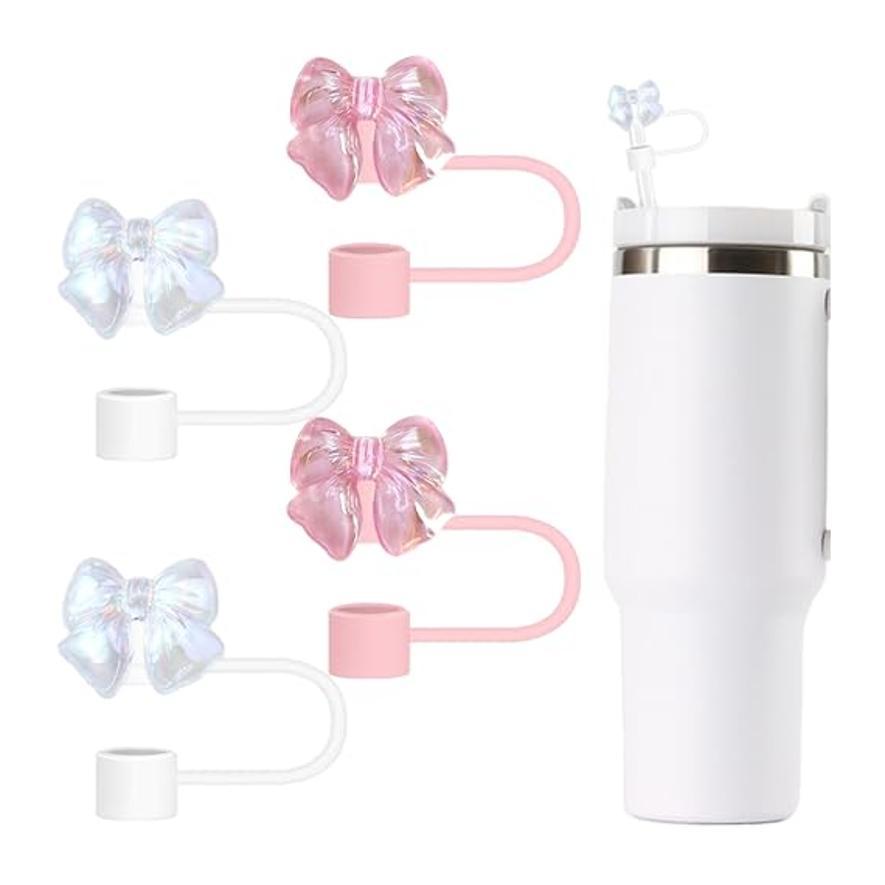 Resin Straw Cap Set Pink Straw Cap Set 10mm Bow Straw Cap Compatible con Stanley Cup 30 y