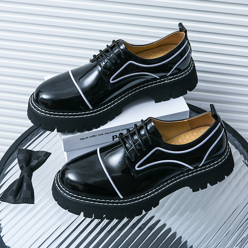 Men's Leather Shoes, Thick-Soled Breathable British Business Formal Wear, Youth Big-Toe Shoes, Korean Style Inner Heightening Wedding Shoes